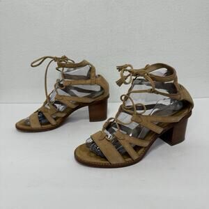 FRYE Brielle Gladiator Sandals Womens US 7.5M Beige Lace-Up Stacked Heel Nubuck